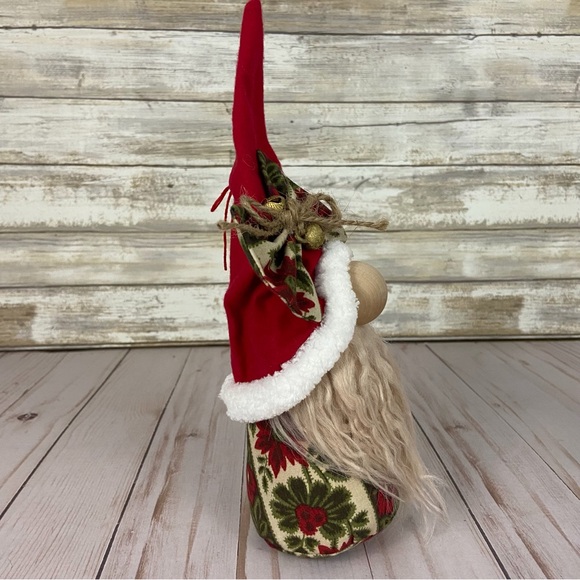 Christmas Gnome Vintage Poinsettia Jingle Bells Flannel Handmade Holiday Rustic - Picture 6 of 12